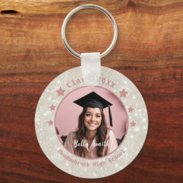 Chaveiro Graduação Cor-de-Rosa Moderna com Foto Glitter