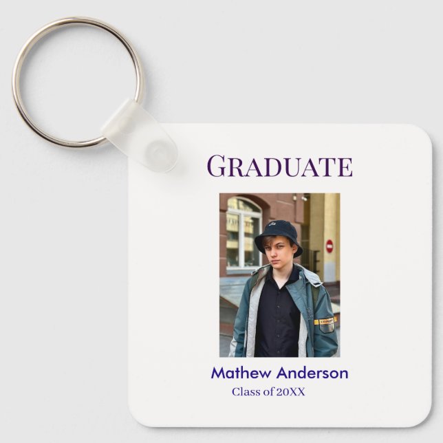 Chaveiro Graduation photo name class of 20XX blue simple bo (Frente)