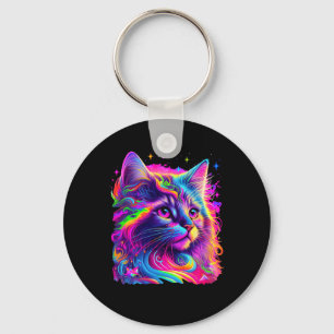 Chaveiro Gráfico de Gato Arco-Íris Colorido