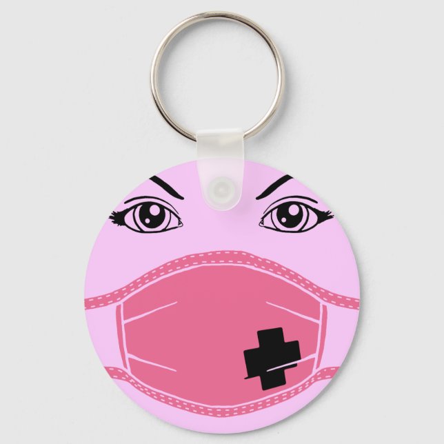 Chaveiro Gráfico de Máscara Médica Rosa (Frente)