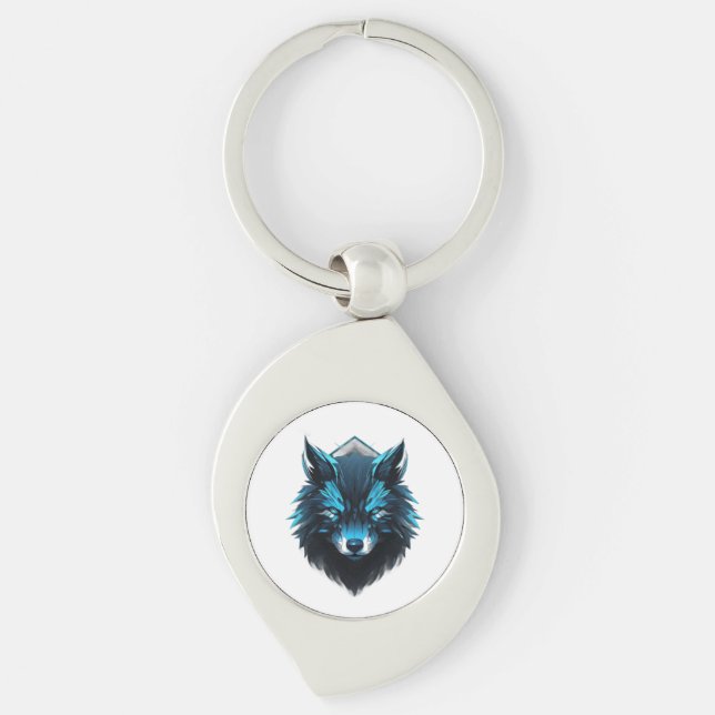 Chaveiro Gráfico do Lobo Cibernético Azul (Frente)
