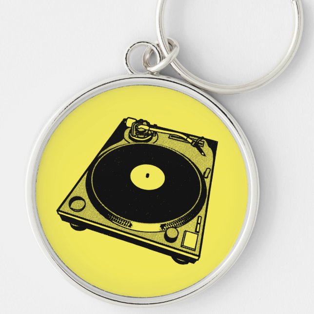 Chaveiro Gráfico Retro Turntable a Preto (Frente)