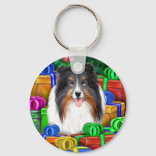 Chaveiro Gráficos Abertos de Natal da Sheltie Tricolor