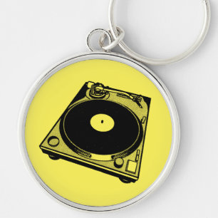 Chaveiro Gráficos de Toca-Discos Retro em Preto