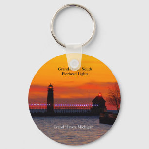 Chaveiro Grand Haven South Pierhead Lights sunset key