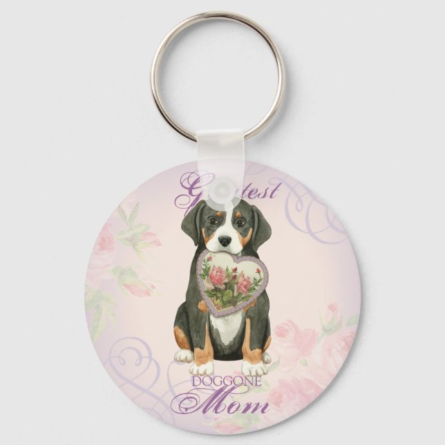 Chaveiro Grande Coração de Cachorro Suíço Mãe (Frente)