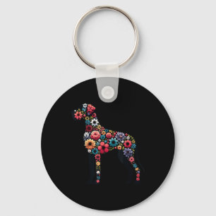 Chaveiro Grande Dane Floral Silhouta Cachorro Grande Pássar