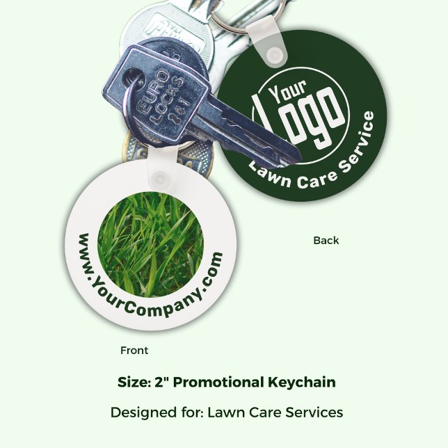 Chaveiro Grass Website Logotipo Empresa Nome Green White Pr (Grass Website Logo Company Name Green White Promo Keychain; 2 Inch Diameter)