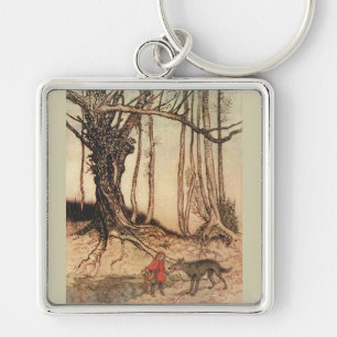 Chaveiro Gravura vintage de Chapeuzinho Vermelho e Lobo de 