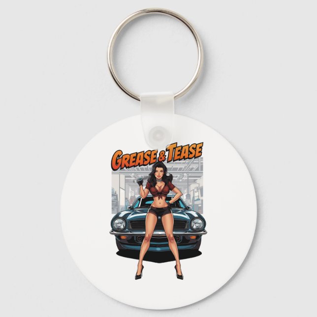 Chaveiro Grease & Tease – Hot Rod Pin-Up Girl (Frente)