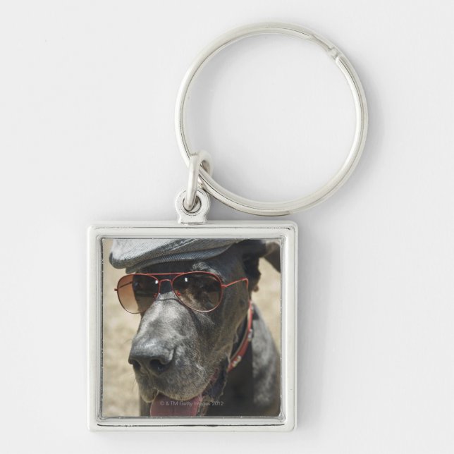 Chaveiro Great dane que veste o chapéu e os óculos de sol (Frente)