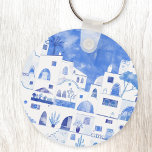 Chaveiro Grécia Santorini Watercolor Towscape<br><div class="desc">Uma pintura paisagística em aquarela da bela ilha grega de Santorini.</div>