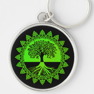 Chaveiro Green Mandala Celtic Tree of Life on Black