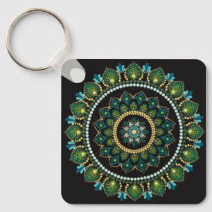 Chaveiro Green Mandala   Pintado manualmente   Geometria Sa