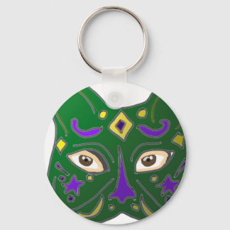 Chaveiro Green Venetian Cat Mask Design Key Ring