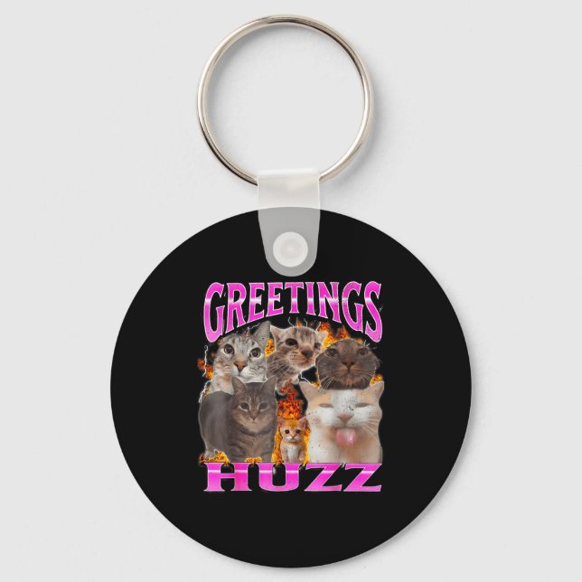 Chaveiro Greetings Huzz Funny Cat Meme Bootleg Graphic Men  (Frente)
