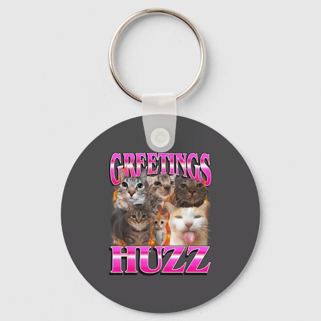 Chaveiro Greetings Huzz Funny Cat Meme Bootleg Graphic Men  (Frente)