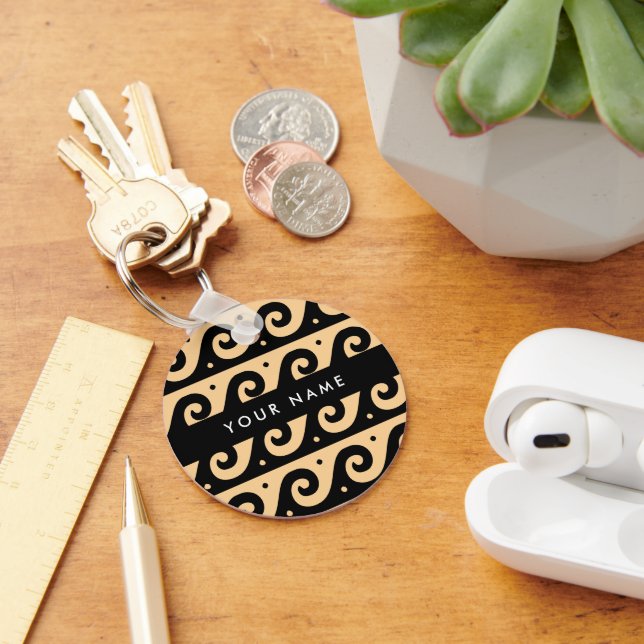 Chaveiro Grego Meander Key, Wave Key, Brown, Seu Nome (Mesa)