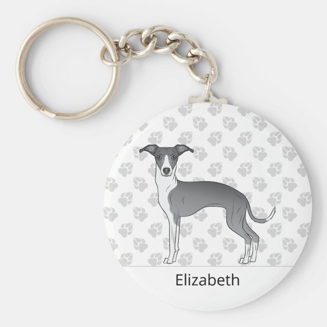 Chaveiro Greyhound Italiano Azul E Branco Com Nome Personal (Frente)