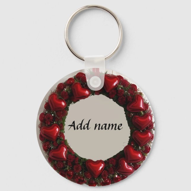 Chaveiro Grinalda de Coração Decorativo com Corações Vermel (Frente)