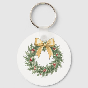 Chaveiro Grinalda de Natal Elegante com Aquarela de Laço Do