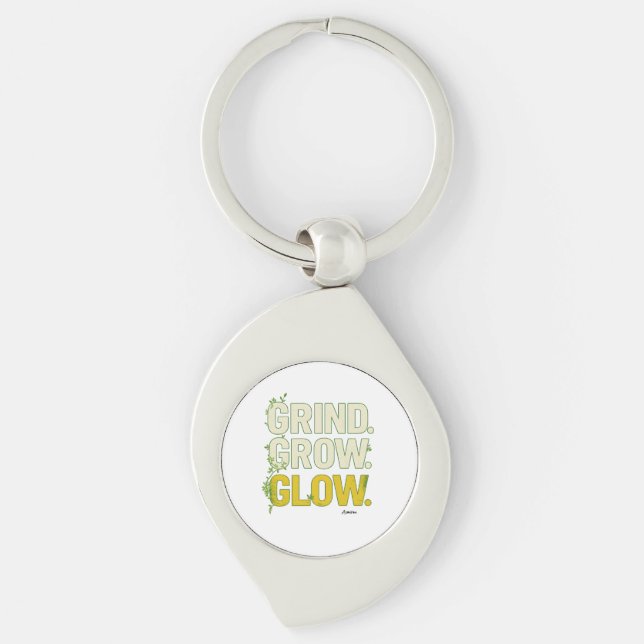 Chaveiro GRIND.GROW.GLOW.—Tipografia Botânica Inspiradora (Frente)