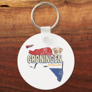 Chaveiro Groningen Países Baixos - Mapa Retro Holandês Vint