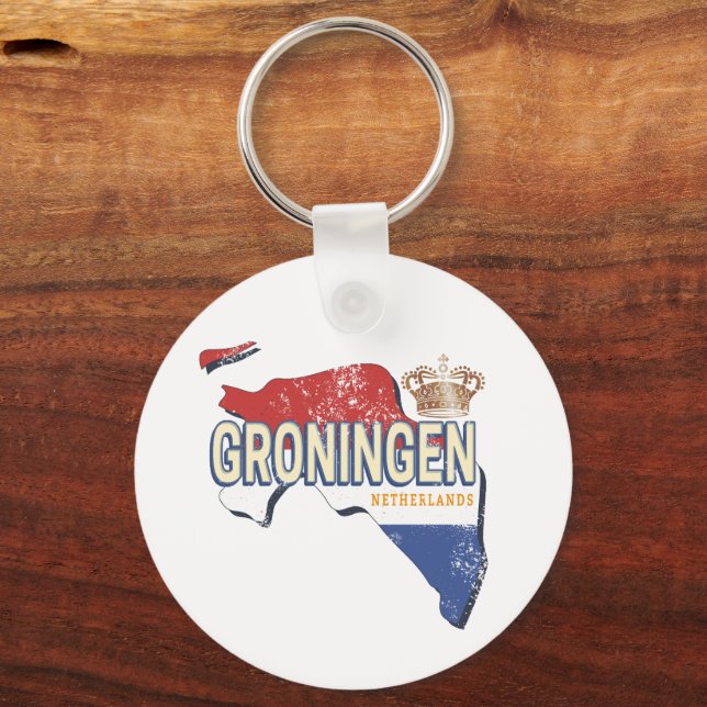 Chaveiro Groningen Países Baixos - Mapa Retro Holandês Vint (Frente)