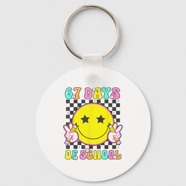 Chaveiro Groovy 67 Days Of School Smile Face Teacher Kids W (Frente)