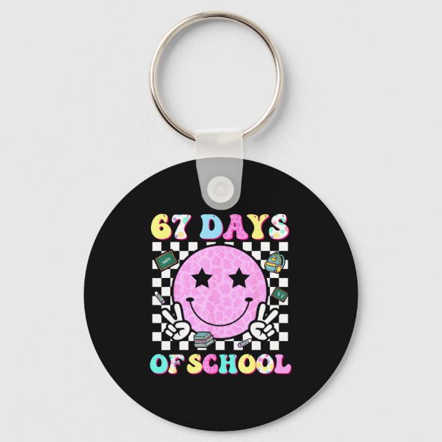 Chaveiro Groovy 67 Days Of School Smile Face Teacher Kids W (Frente)