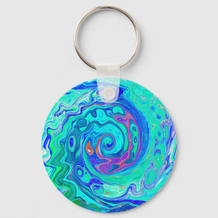 Chaveiro Groovy Abstract Ocean Blue and Green Liquid Swirl