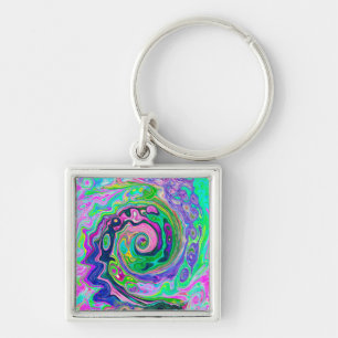 Chaveiro Groovy Abstrato Aqua e Marinho Lava Swirl