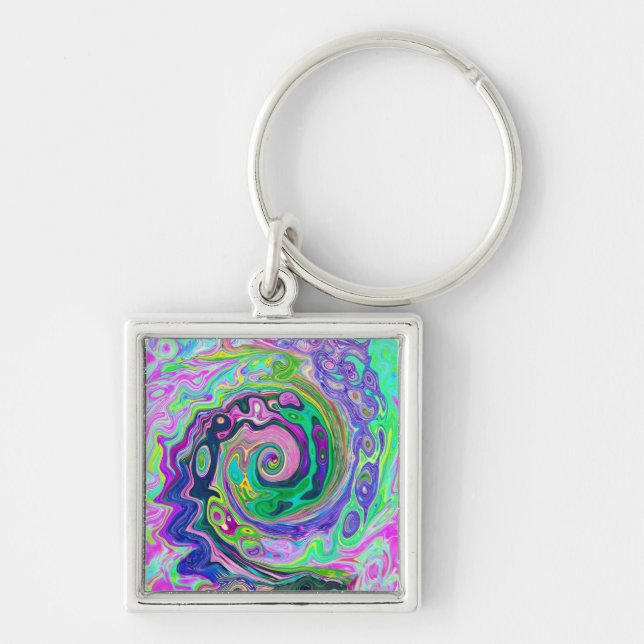 Chaveiro Groovy Abstrato Aqua e Marinho Lava Swirl (Frente)