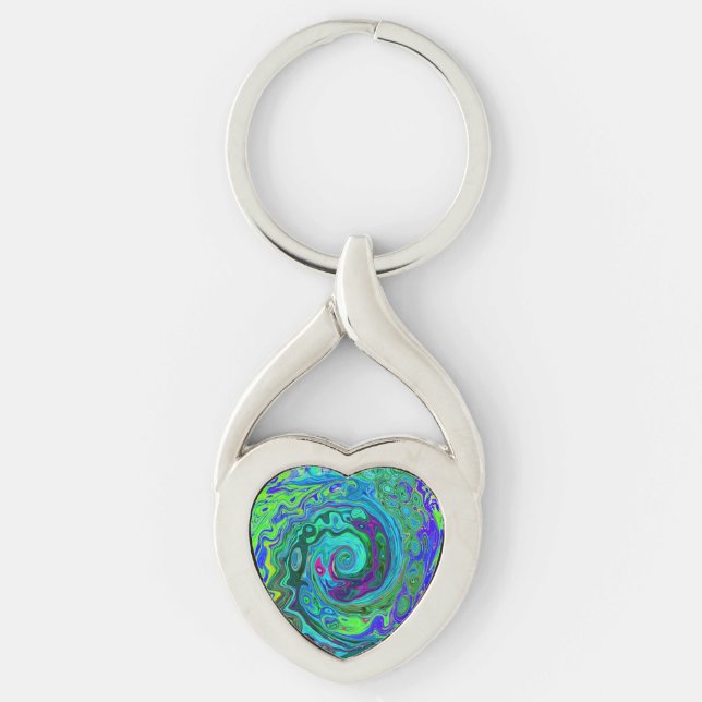 Chaveiro Groovy Abstrato com espiral verde e azul (Frente)