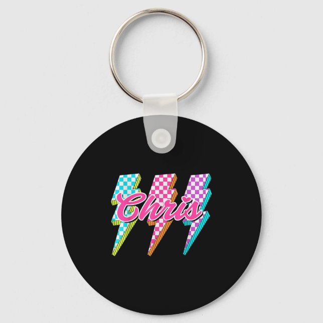 Chaveiro Groovy Chris Lightning Bolt Checkered I Love Meme  (Frente)
