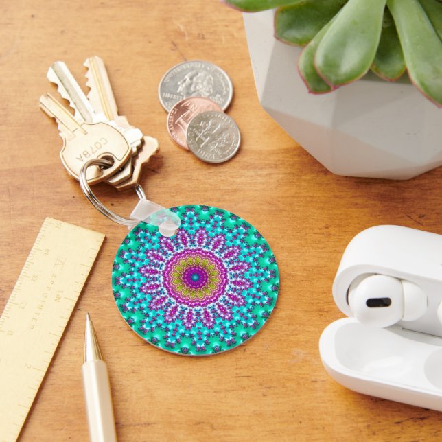 Chaveiro Groovy Colorful Jewel Tone Boho Fractal Mandala (Mesa)