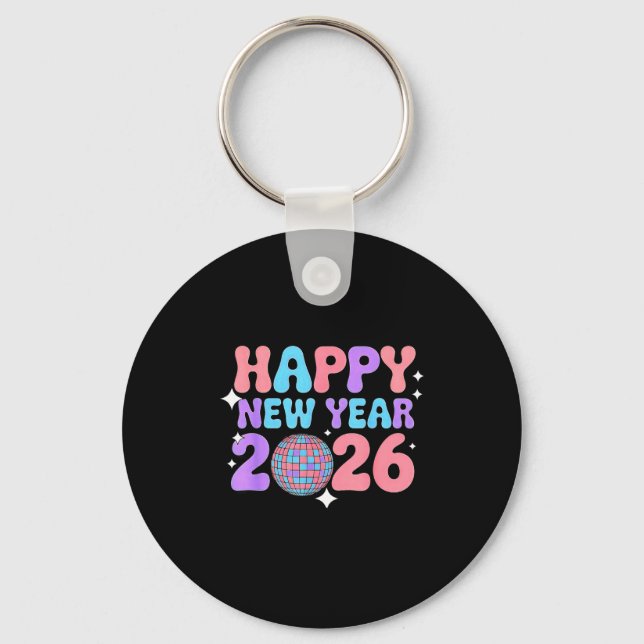 Chaveiro Groovy Cute Happy New Year 2026 Disco Ball  (Frente)
