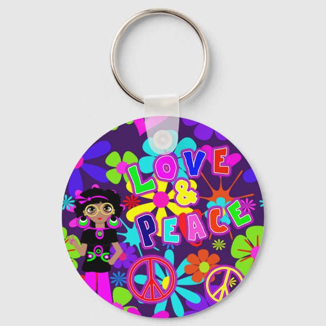 Chaveiro Groovy De Energia Hippie Flower Do Love & Peace 60 (Frente)