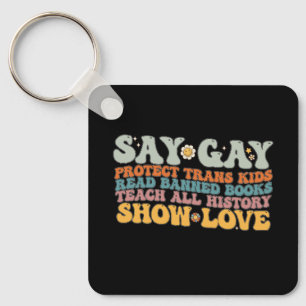 Chaveiro Groovy LGBT Diga Gay Proteja Crianças Trans Leia L
