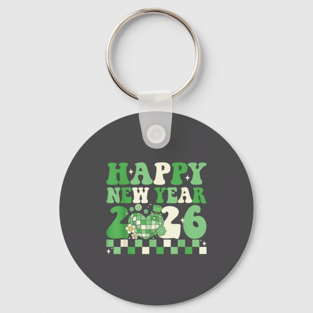 Chaveiro Groovy Lucky Happy New Year 2026 Disco Ball Women  (Frente)