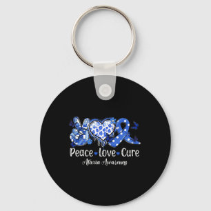 Chaveiro Groovy Peace Love Cure Blue Ribbon Ataxia Awarenes