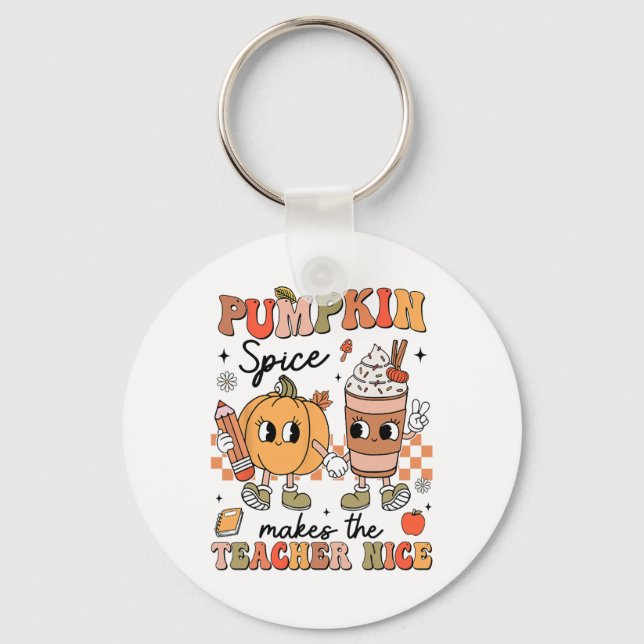 Chaveiro Groovy Pumpkin Spice Makes Teacher Nice Fall Thank (Frente)