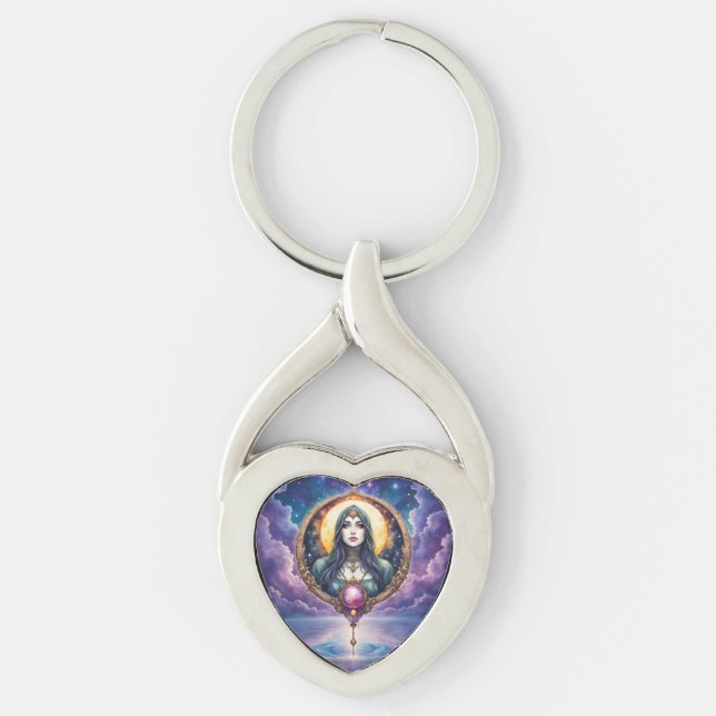 Chaveiro Guardiã dos Sonhos Presa à Lua – Guardiã da Noite. (Frente)