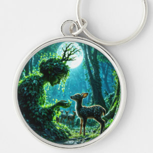 Chaveiro Guardiã encantada da natureza alimentando um cervo