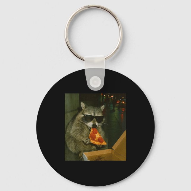 Chaveiro Guaxinim engraçado comendo zza meme de animal  (Frente)