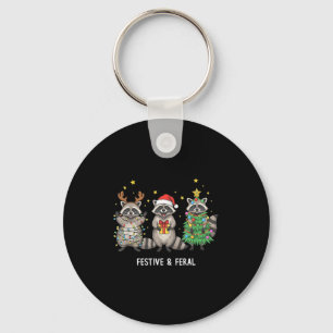 Chaveiro Guaxinim engraçado de Natal - Feral mas festivo