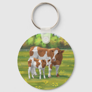 Chaveiro Guernsey Cow & Cute Calf in Summer Pasture
