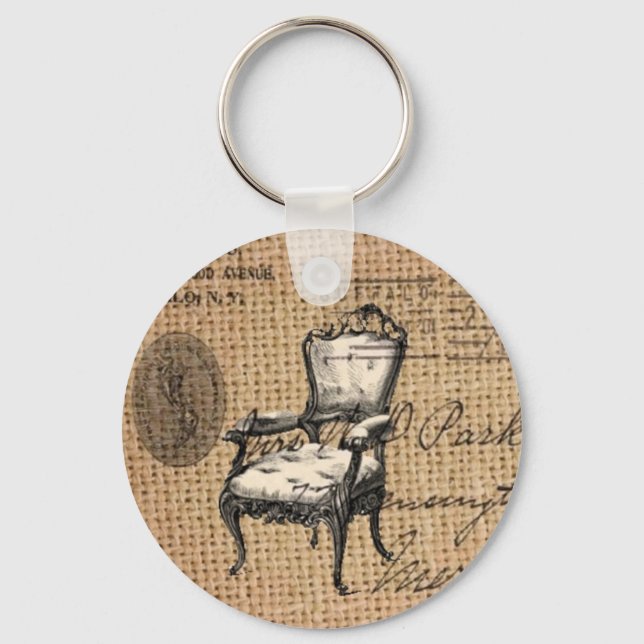 Chaveiro guião francês burlap Paris rococo cadeira (Frente)