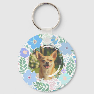 Chaveiro Guirlanda de Flores Azul Pastel de Chihuahua Perso