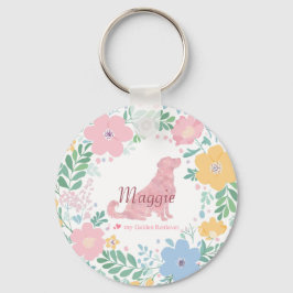 Chaveiro Guirlanda de Flores Rosa Pastel para Golden Retrie